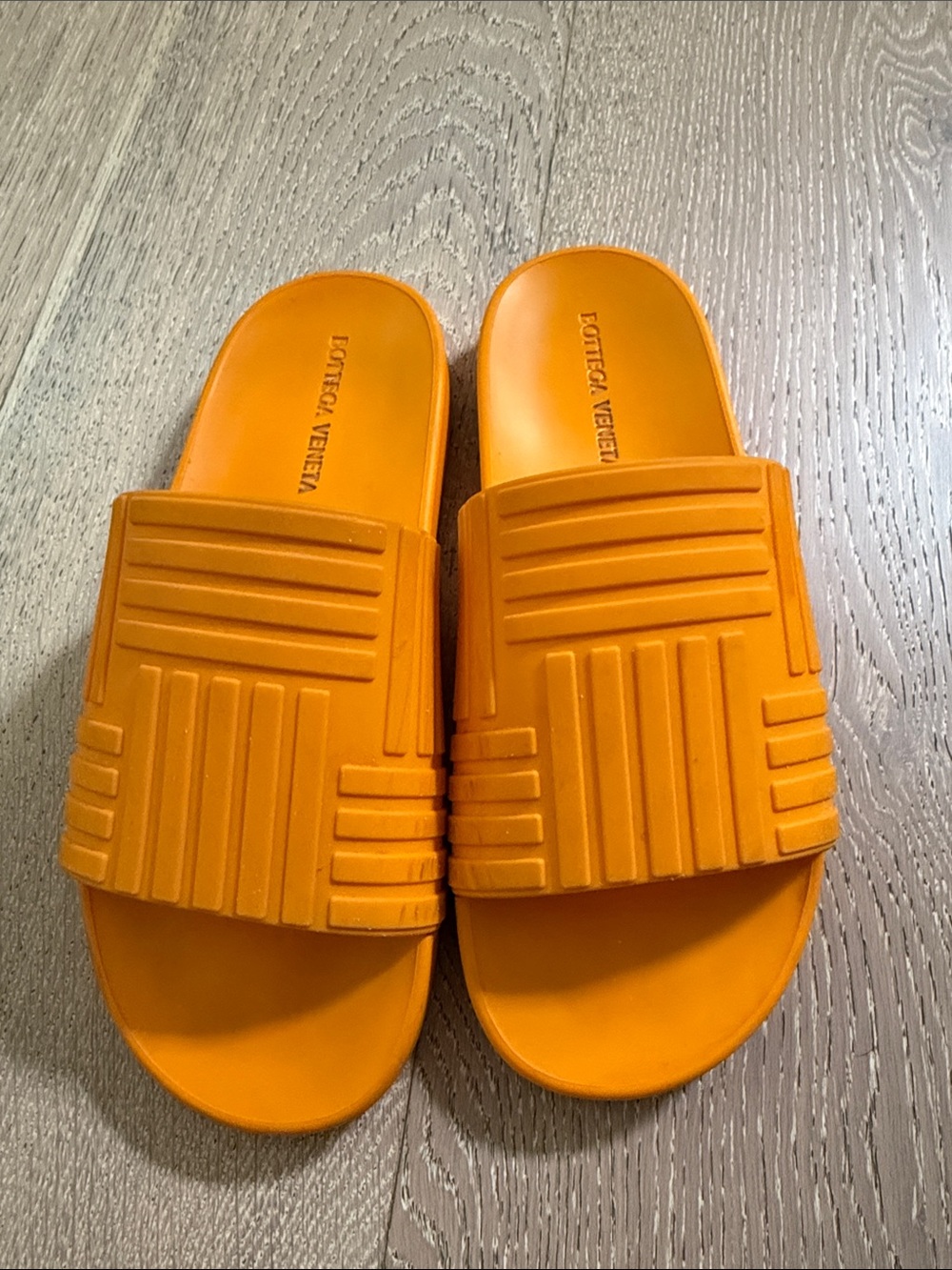Bottega Veneta Rubber Orange Ribbed Slide Sandals